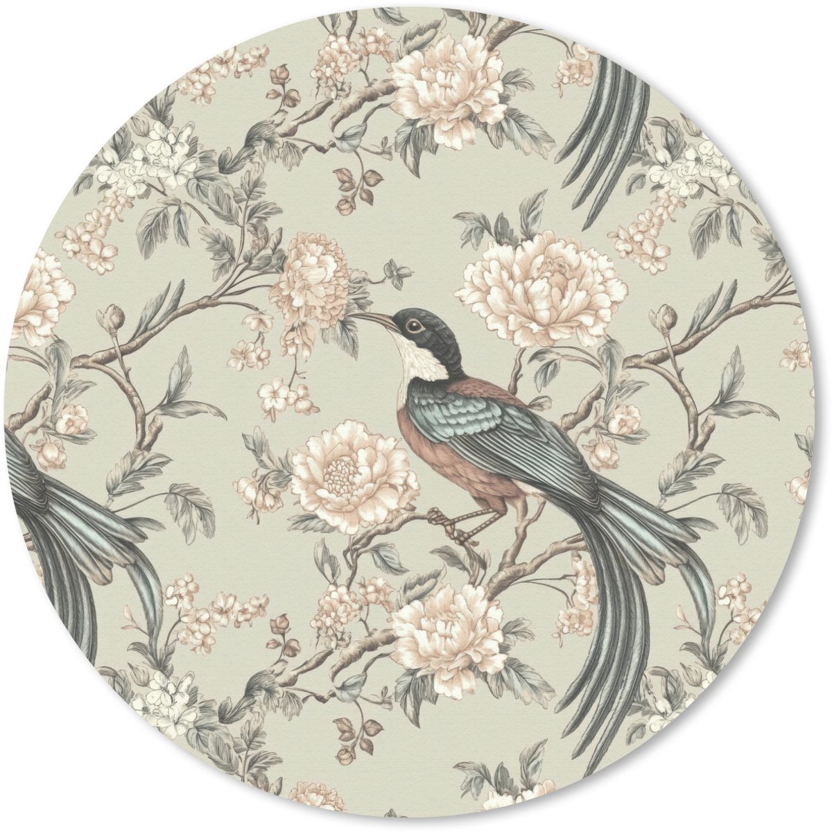 Muismat rond 50x50 cm - Mousepad Bloem - Vogel - Kleurrijk - Ronde muismatten