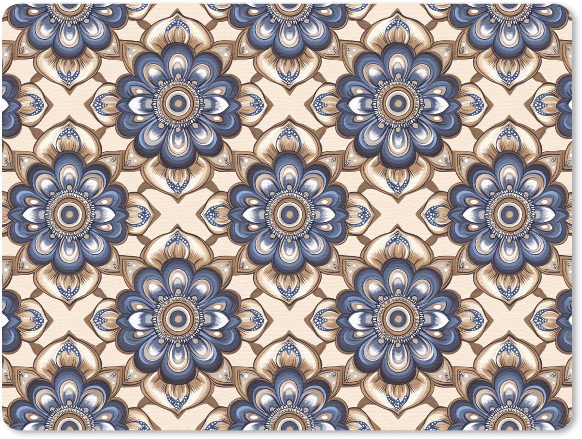 Muismat 12x10 cm - Mousepad Floraal - Ornament - Blauw - Muismatten