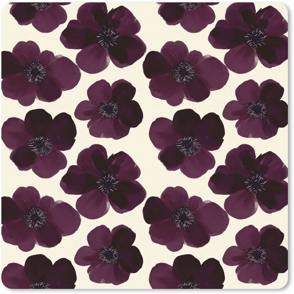 Muismat 20x20 cm - Mousepad Bloemen - Aquarel - Paars - Muismatten