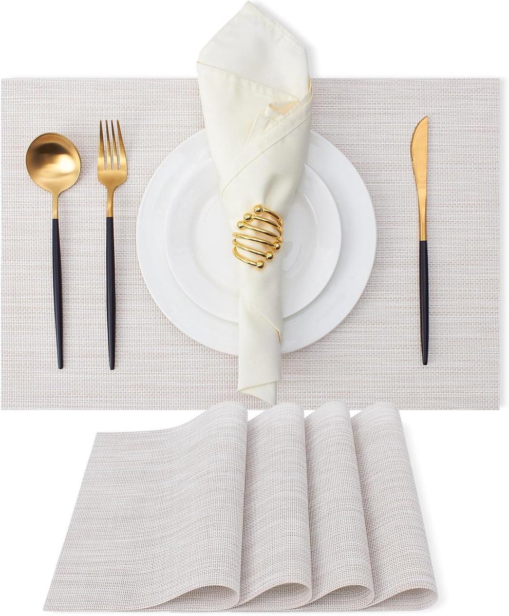 Placemats Set - Tafelmatten Vinyl - Tafel Beschermen - Hittebestendig Geweven - 30x45 cm - Beige