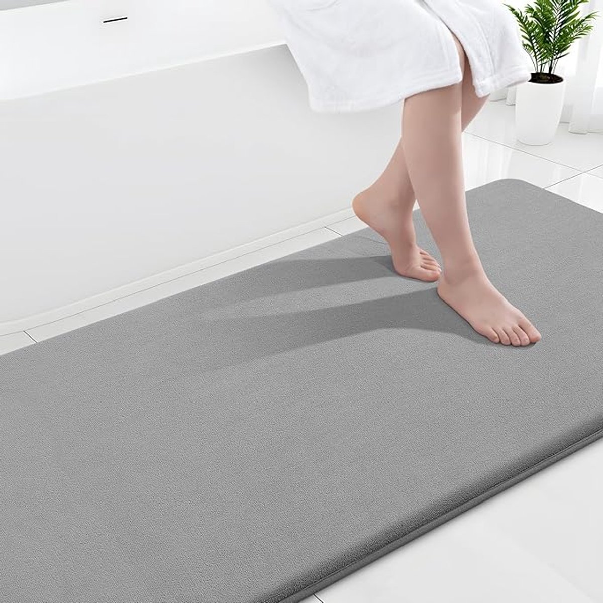Olanly Badmat - Snel Absorberende Badmat - Douchemat - PVC Antislip Mat - 61x120 cm - Grijs -Super Zacht
