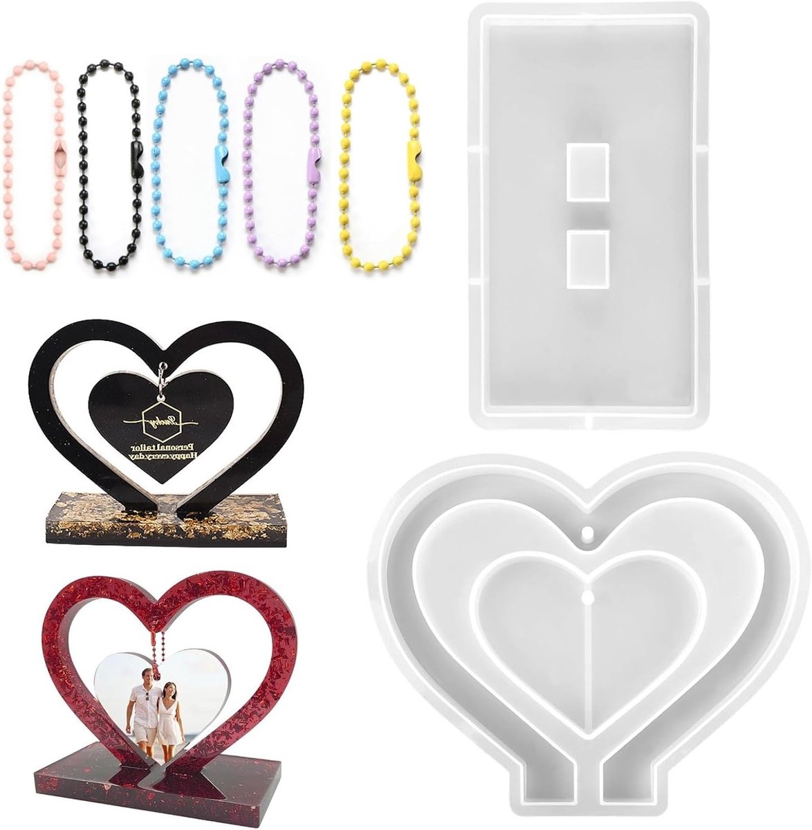 Hartvormige Epoxyhars Mal voor DIY Sieraden, Foto Lijsten en Handgemaakte Cadeaus met Kralen en Ketting voor Thuisdecoratie