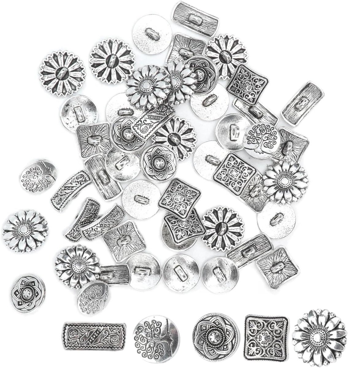 50 Stuks Antieke Zilveren Knop met Bloem Patroon voor Kleding, Jassen en Naaien Accessoires