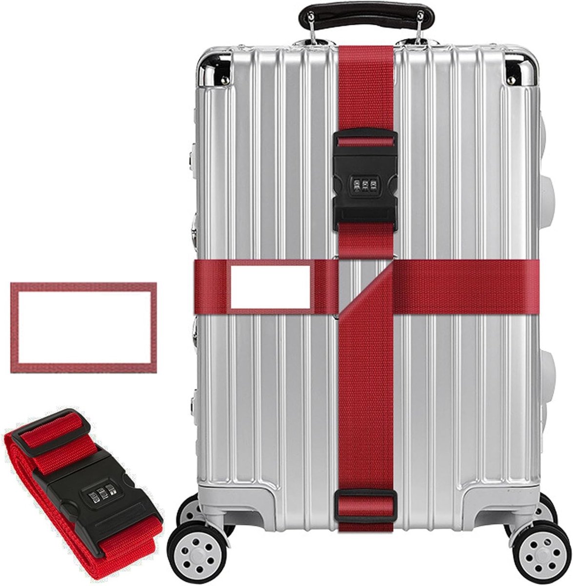 Verstelbare Bagagestraps met Wachtwoordslot, Gepersonaliseerde Bagage met Informatiekaart, Dikke en Veilige Bagageaccessoires in Rood