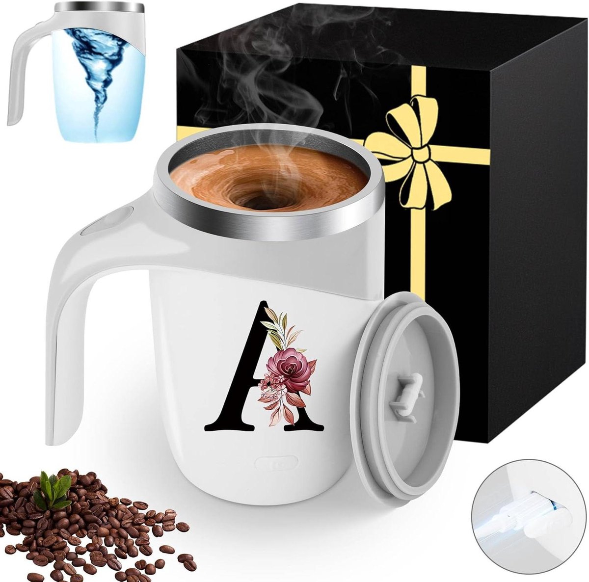 Magnetische Roerbeker - Zelfroerende Mok - Dranken Mengen - USB Oplaadbaar - 13 Ounces - Wit