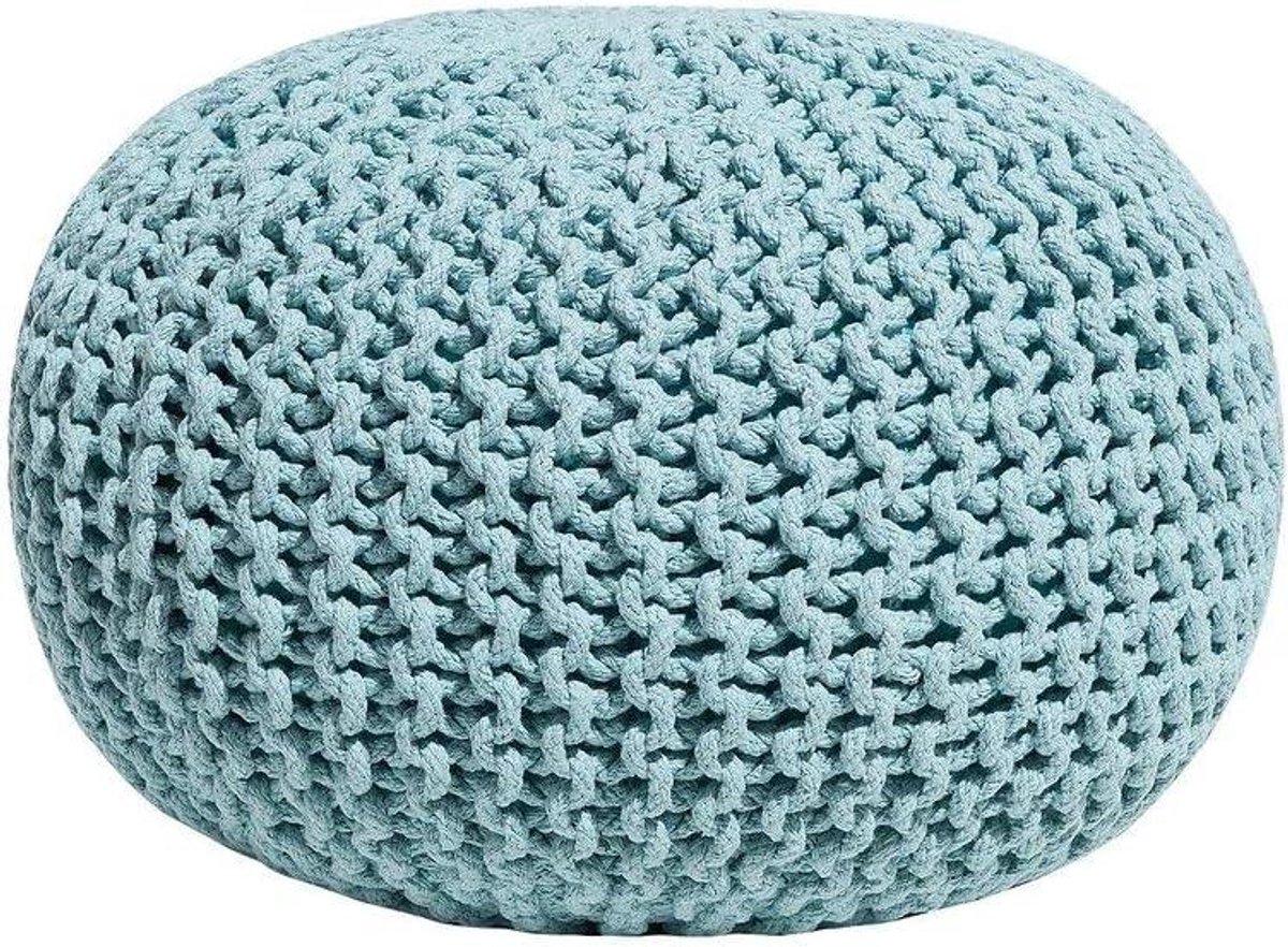 Pouf Zonder Rugleuning - Voetenbankje Ottomaan - Extra Zitplaats - Unieke Afwerking - 50x50x35 cm - Lichtblauw