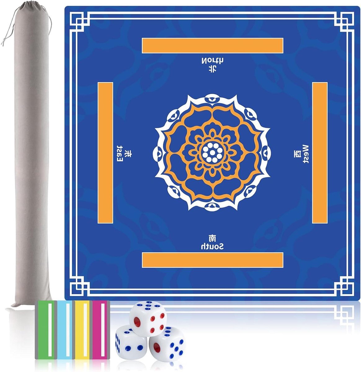Mahjong Mat - Tafelonderlegger Spel - Bordspellen Spelen - Geluidsreducerend Ontwerp - 80 x 80 cm - Blauw