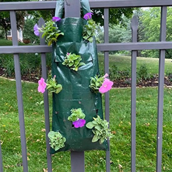 Hangende aardbeienplanter, ondersteboven patio tuin tomatentassen, hangende kweekzakken met handvatten voor bloemen en planten, geschikt voor buiten van Merkloos	 — afbeelding 2