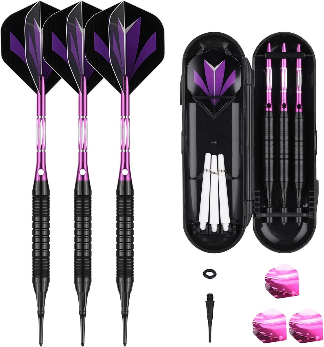 Dartpijlen Set - Softdarts - Elektronisch Darten - Met Extra Accessoires - 18 Gram - Paars