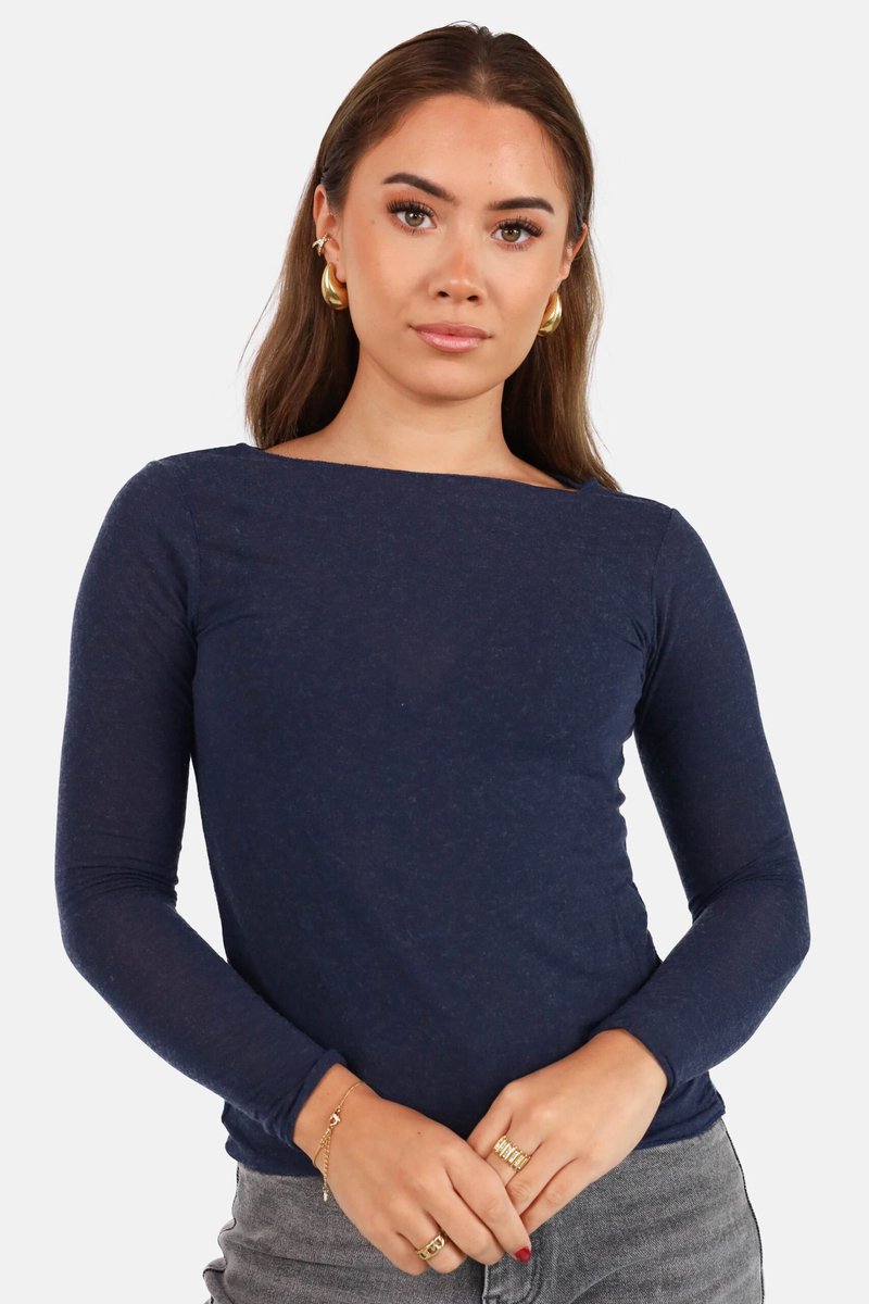 Getdrezzed Top - Maat: XL - Transparante boothals top met cashmere donkerblauw