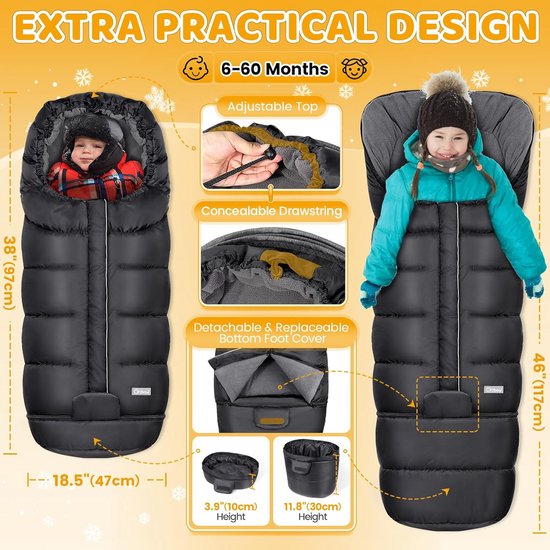 Voetenzak Kinderwagen - Warme Buggyzak - Baby Warm Houden - Verstelbare Lengte - 97/117 cm - Zwart — afbeelding 4
