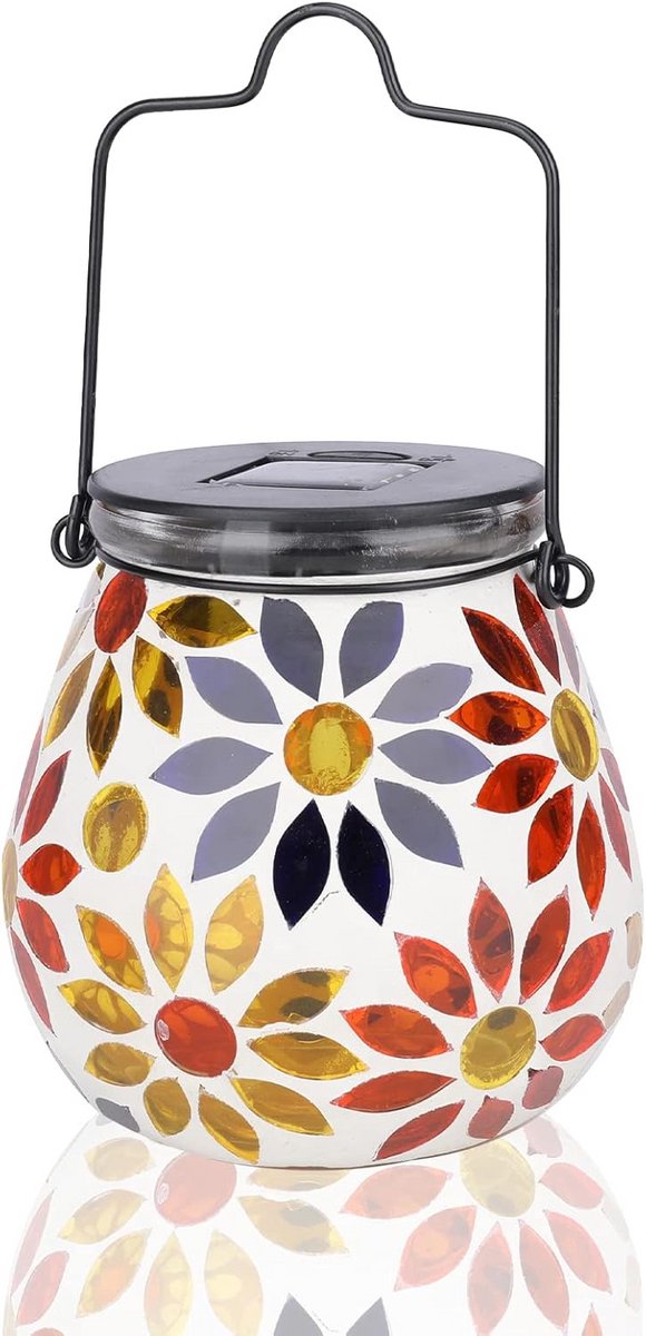 Mozaïek Solar Lantaarn - Glazen Hanglamp - Tuin Decoratie - Holle Projectie - 19 cm Hoog -
