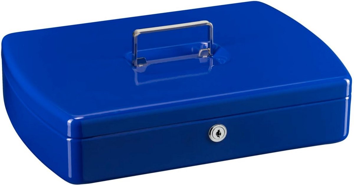 Geldcassette - Opbergkistje - Veilig Geld Bewaren - Met Munteninzet - 33 cm Breed - Blauw