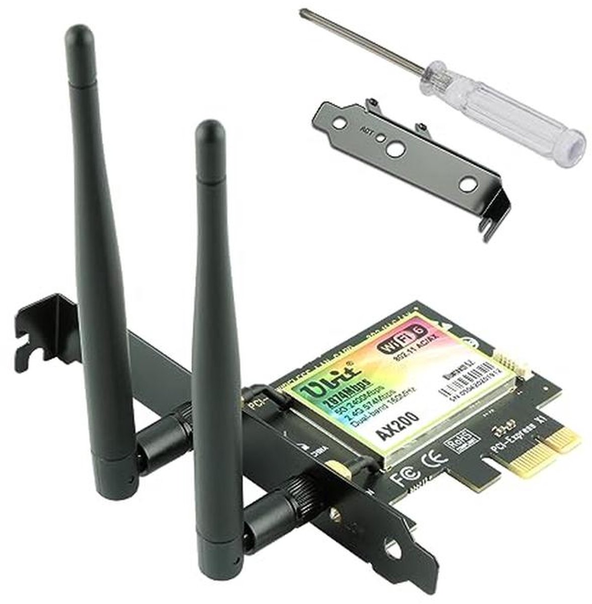 Netwerkkaart - WiFi Bluetooth adapter - Snelle internetverbinding - WiFi 6 AX200 chip - PCIe - Zwart