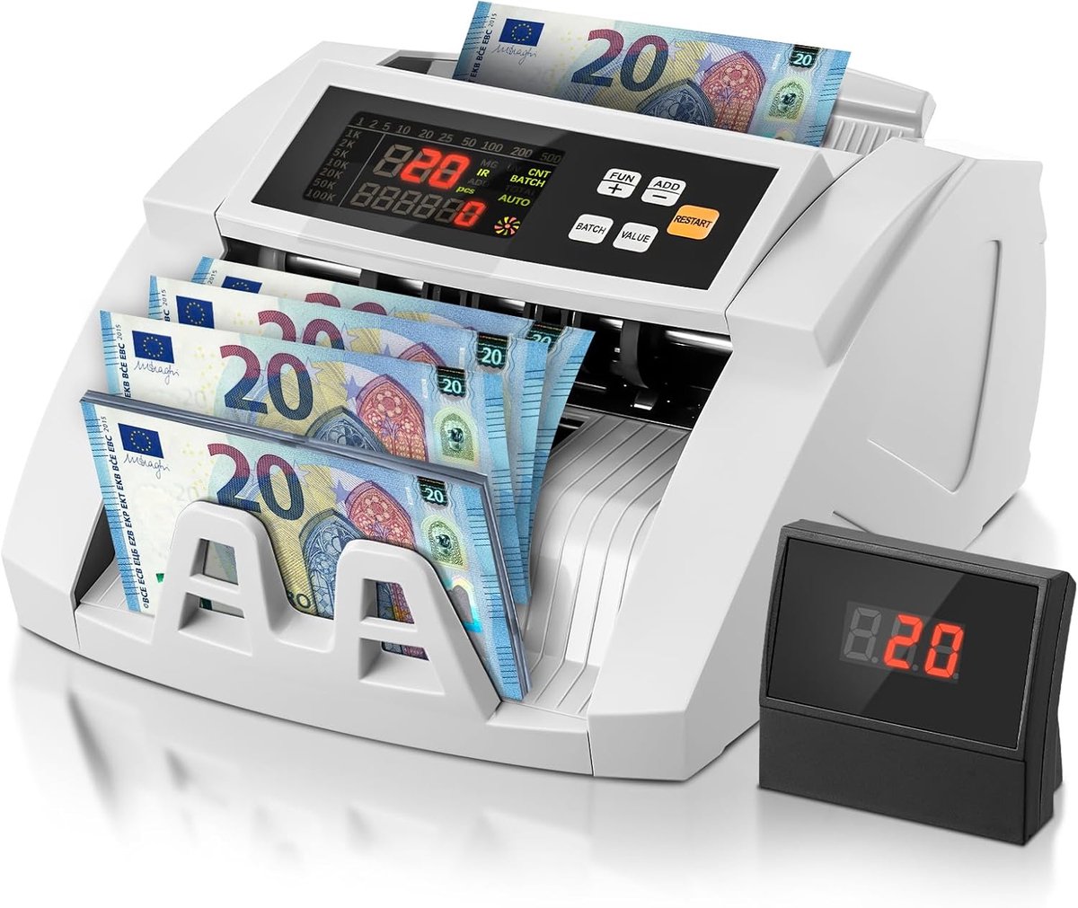 Geld Tel Machine - Bankbiljet Teller - Efficiënt Geld Tellen - Meerdere Detectoren - 1100 Biljetten/Min - Wit