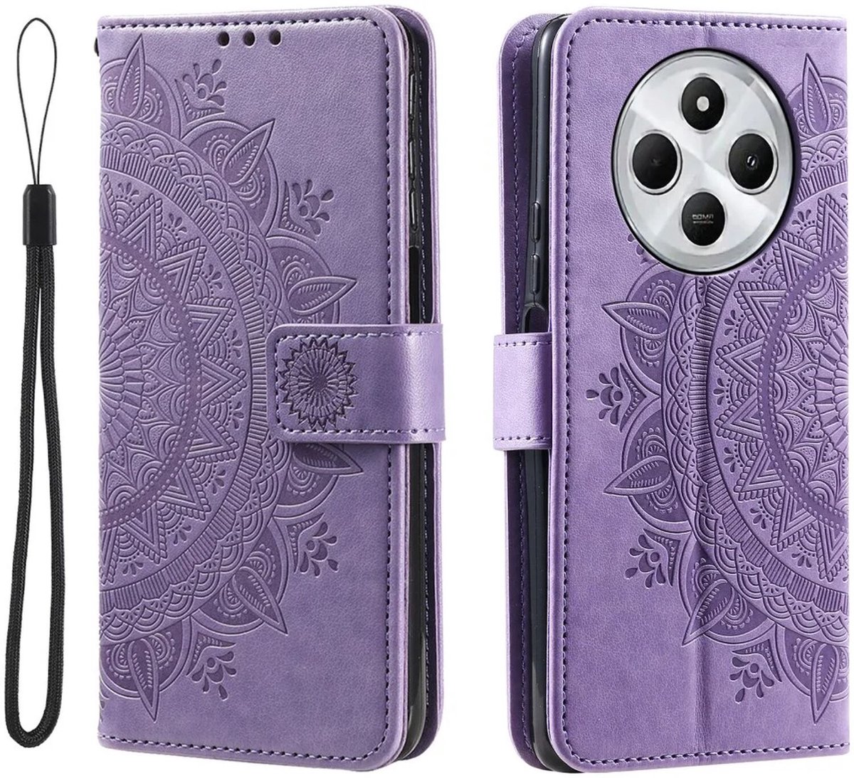 Hoesje Mandala Book Case met Pasjeshouder Paars Geschikt voor Xiaomi Redmi 14C