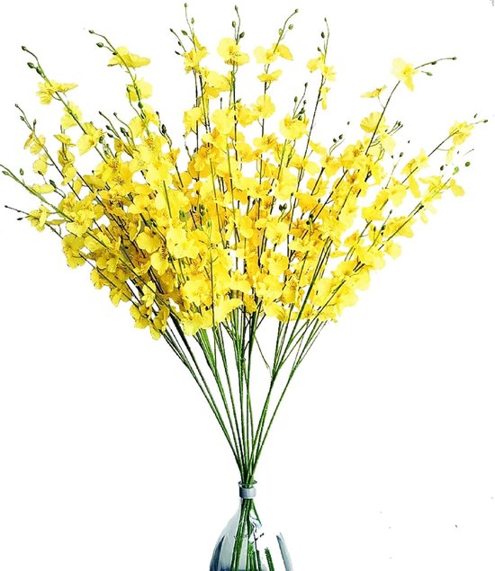 Kunstorchideeën bloemen - Zijden planten - Binnen decoratie - Flexibele stelen - 95 cm - Geel