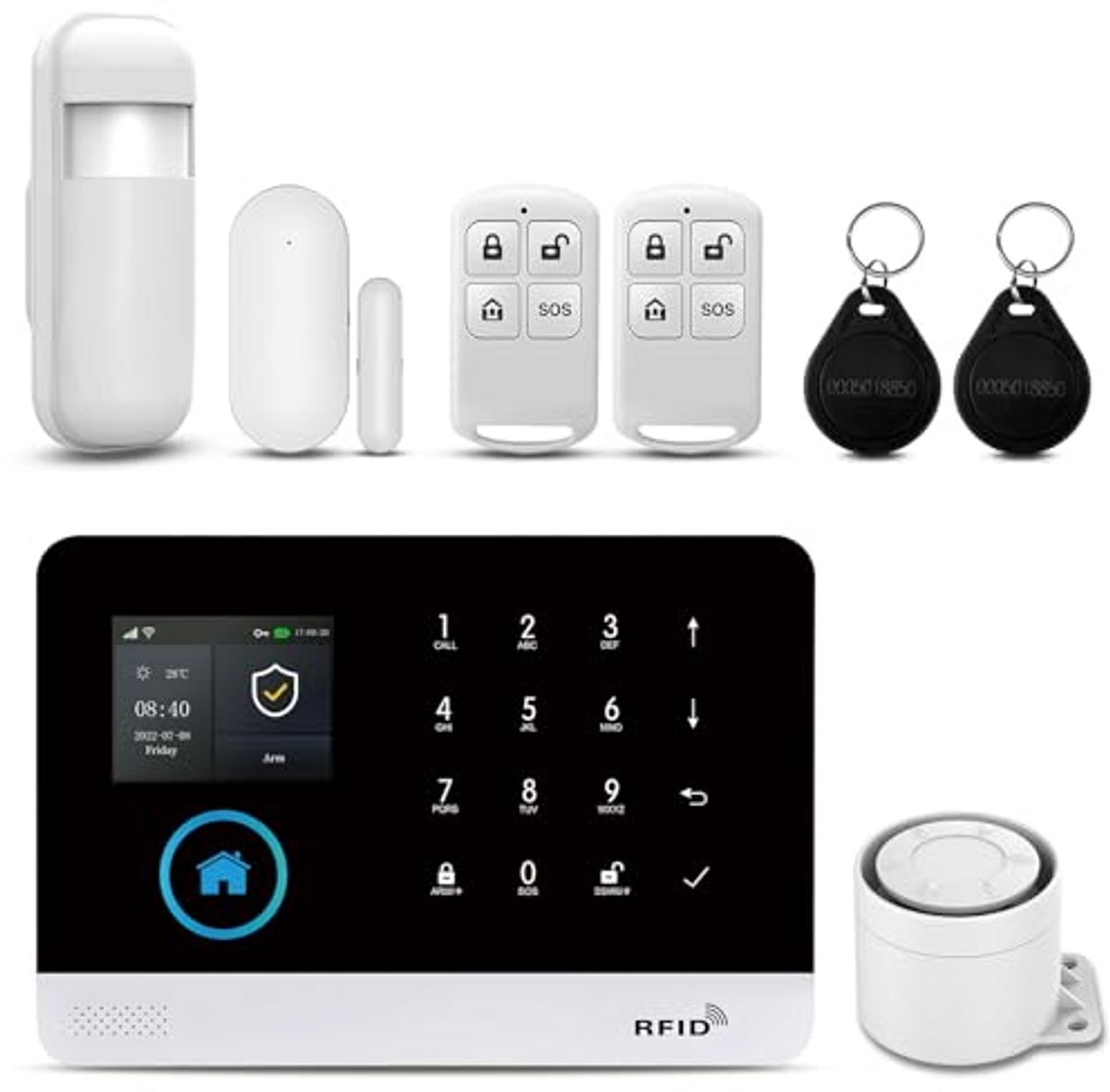 Draadloos huisalarm - Veiligheidssysteem - Thuisbeveiliging - 120 dB Sirene - LCD Display - Wit