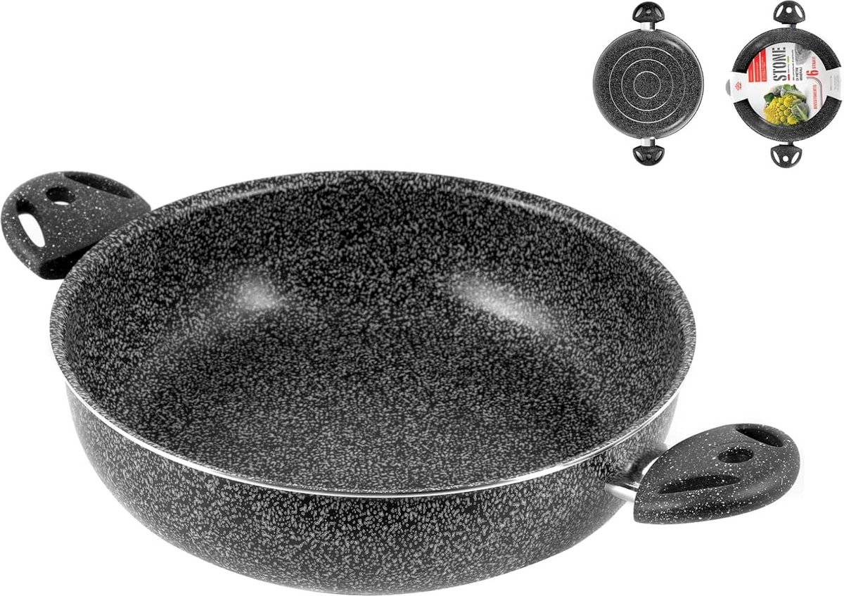 Kookpan met handgrepen - Antiaanbak pan - Lekkere maaltijden maken - Steenlook afwerking - 24 cm - Antraciet