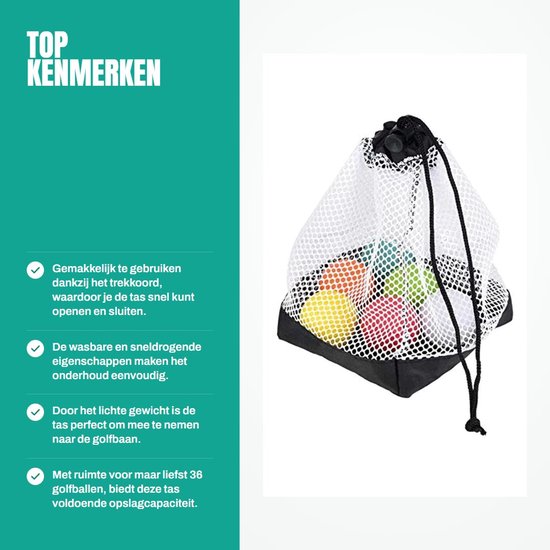 Dailygoody - Golfbalzak - Opbergtasje Golf - Duurzaam Nylon - Geschikt voor 36 Golfballen - Trekkoord Sluiting - Ideaal voor Golfspelers van Merkloos — afbeelding 2