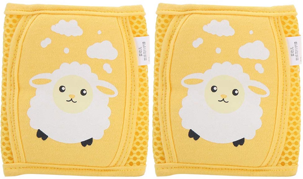 Baby kniebeschermers - Kruipbescherming - Bescherming tijdens kruipen - Zacht en ademend - 11 x 32cm - Geel schaap
