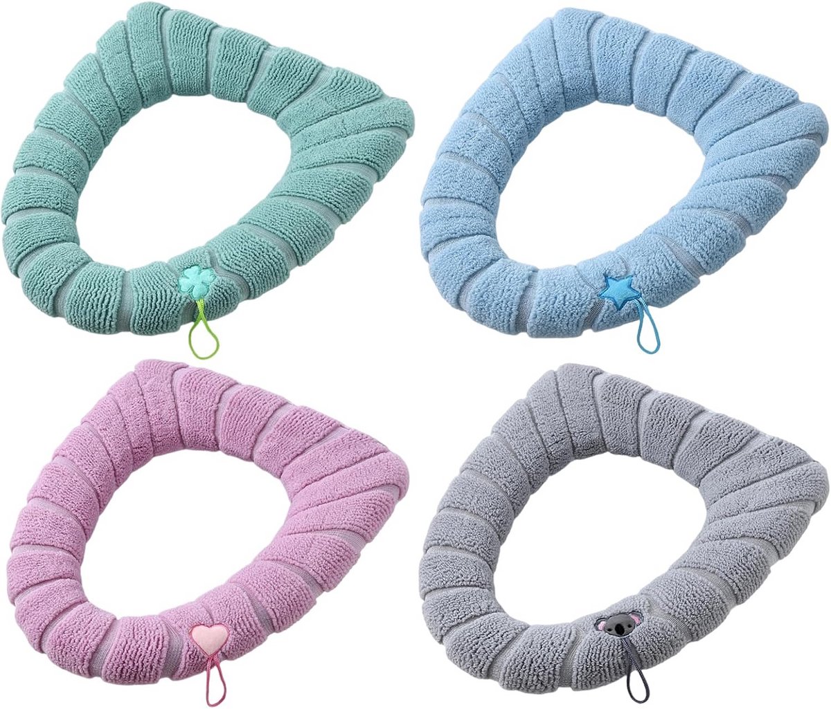 Toiletbril Hoezen - Zachte Zitkussens - Comfortabel Zitten - Met Handgreep - 4 Stuks - Multicolor