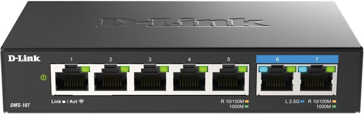 Netwerk Switch - Ethernet Hub - Netwerk Uitbreiden - Multi-Gigabit Connectiviteit - 7 Poorten - Metaal