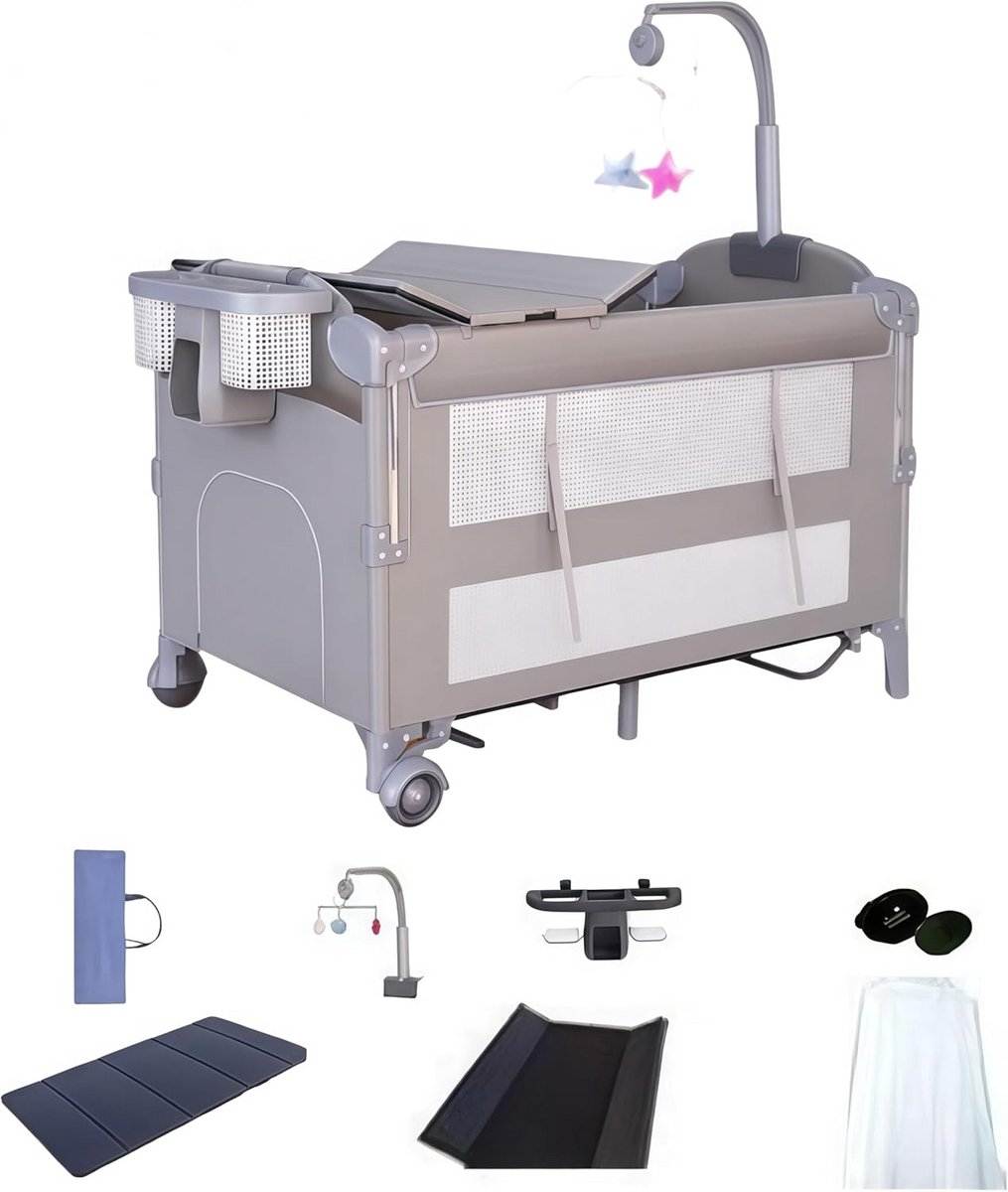 Babyreisbed - Bijzetbed - Slapen Spelen - Inclusief Luiertafel - 125 x 65 cm - Grijs
