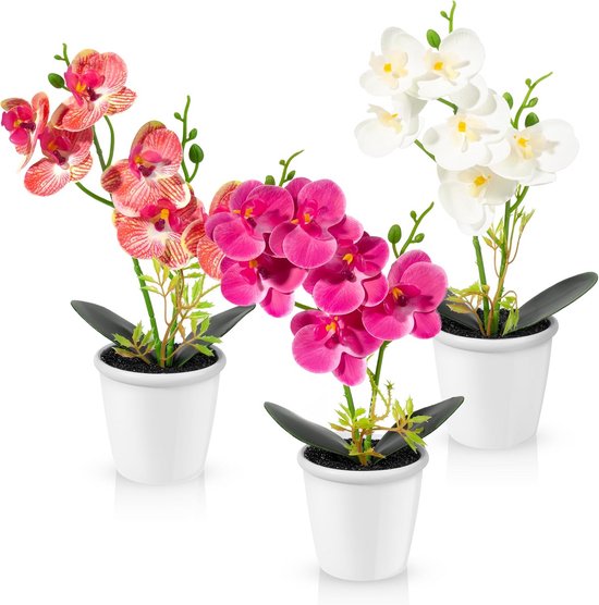 Kunstorchideeën Set - Nep bloemen - Interieur decoratie - Onderhoudsvrij ontwerp - 31 cm hoog - Multicolor