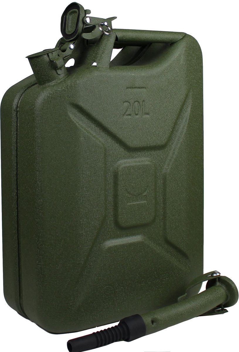 TRUTZHOLM Metalen Jerrycan 20L - Hamerslag Groen - Met UN-Goedkeuring - Krasbestendig Incl. Schenktuit en Voertuighouder