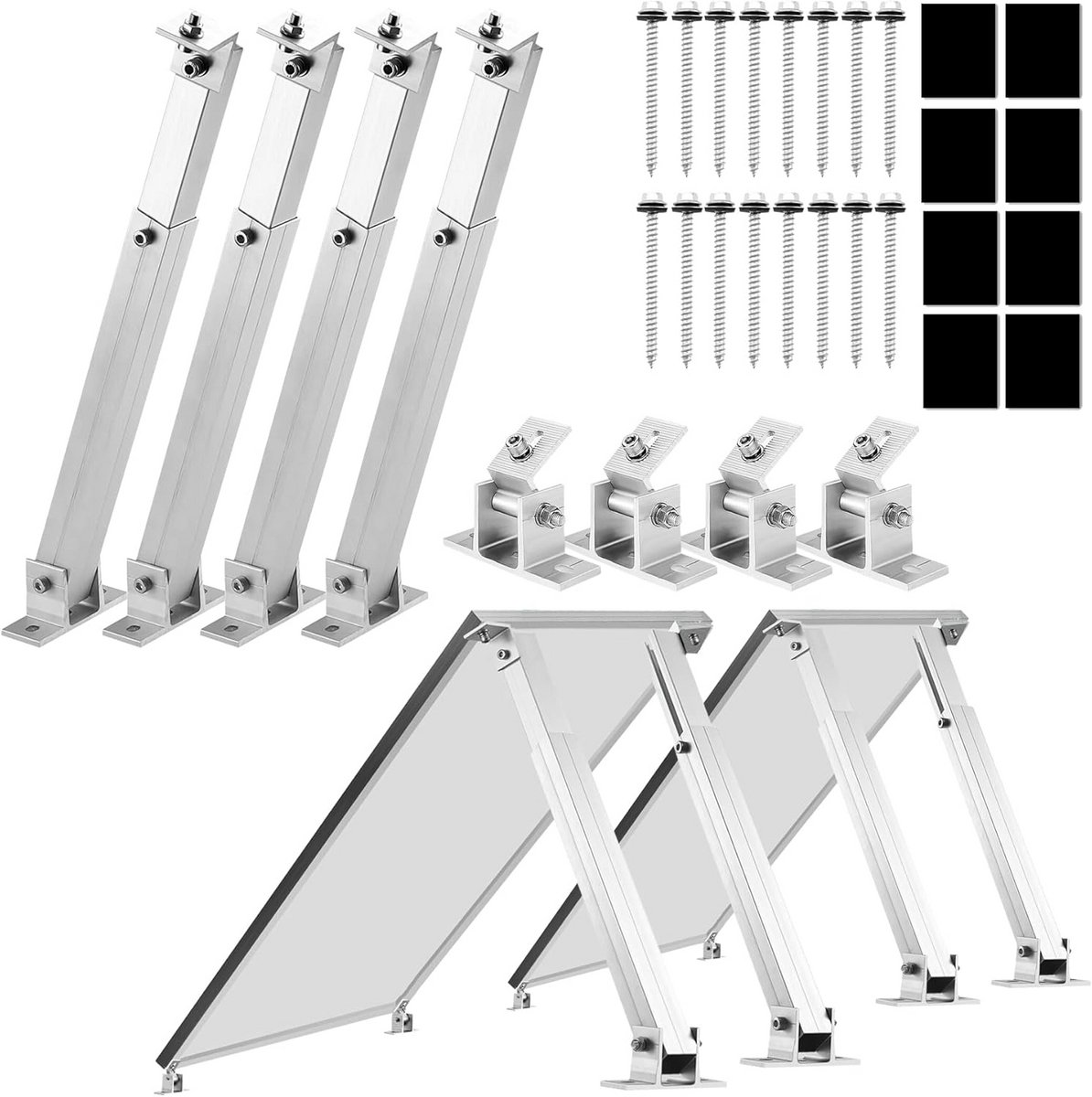 Zonnepaneel houders - PV montageset - Energie opwekken - Verstelbare hoek - 2 panelen set - Zilver