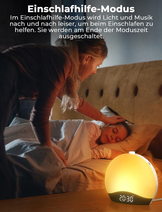 Wekker Zonsopgang - Natuurlijk Wakker Worden - Rustig Ontwaken - Simuleert Zonsopgang - 19 cm Breed - Zwart — afbeelding 4