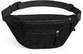 YONO Heuptas Dames - Crossbody Tas - Buiktas van Ribstof - Verstelbare Schoudertas met 2 Ritsvakken - Festival Tasje - Fanny Pack - Zwart
