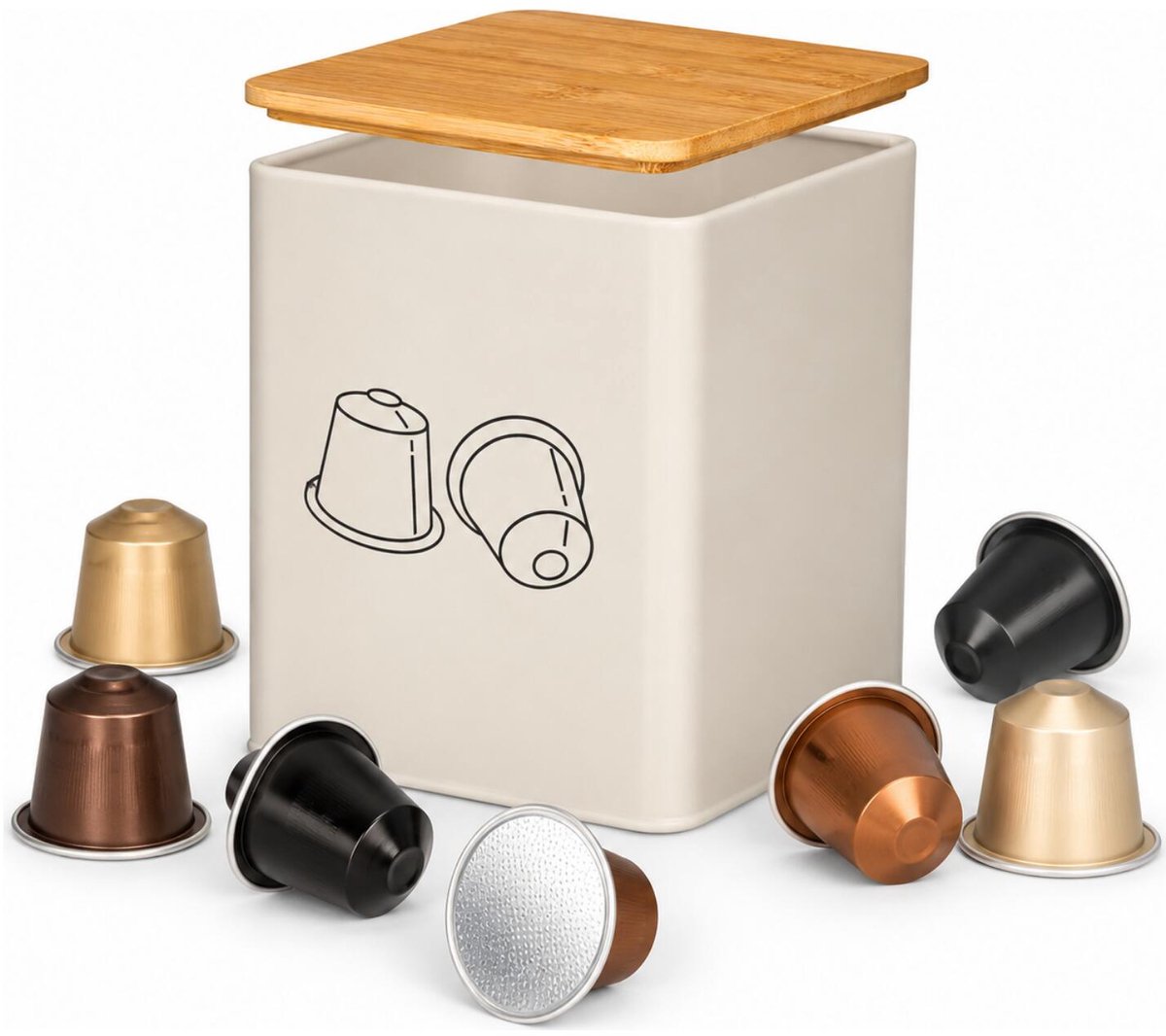 Kinvara Koffie cups/capsules houder - metaal - 14 x 14 x 16 cm - voor 50 capsules - wit