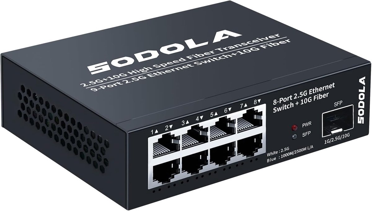 Netwerk Switch - 2.5 Gbps Poorten - Snelle Dataoverdracht - Stille Werking - 8+1 Poorten - Zwart