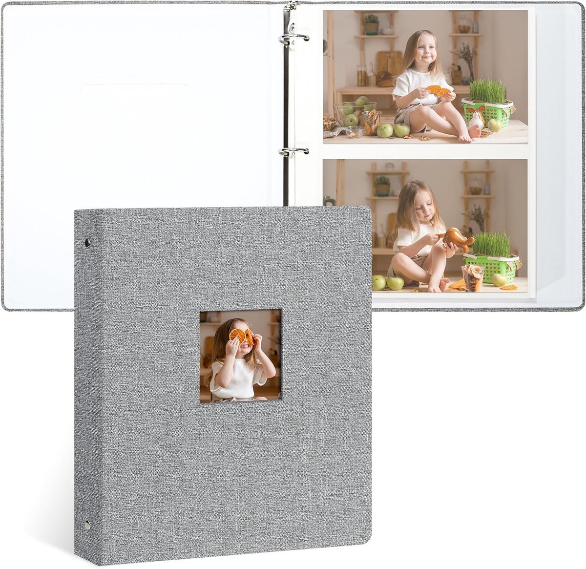 Fotoalbum Zelfklevend - Linnen Album - Herinneringen Bewaren - 3-Rings Systeem - 40 Pagina's - Grijs