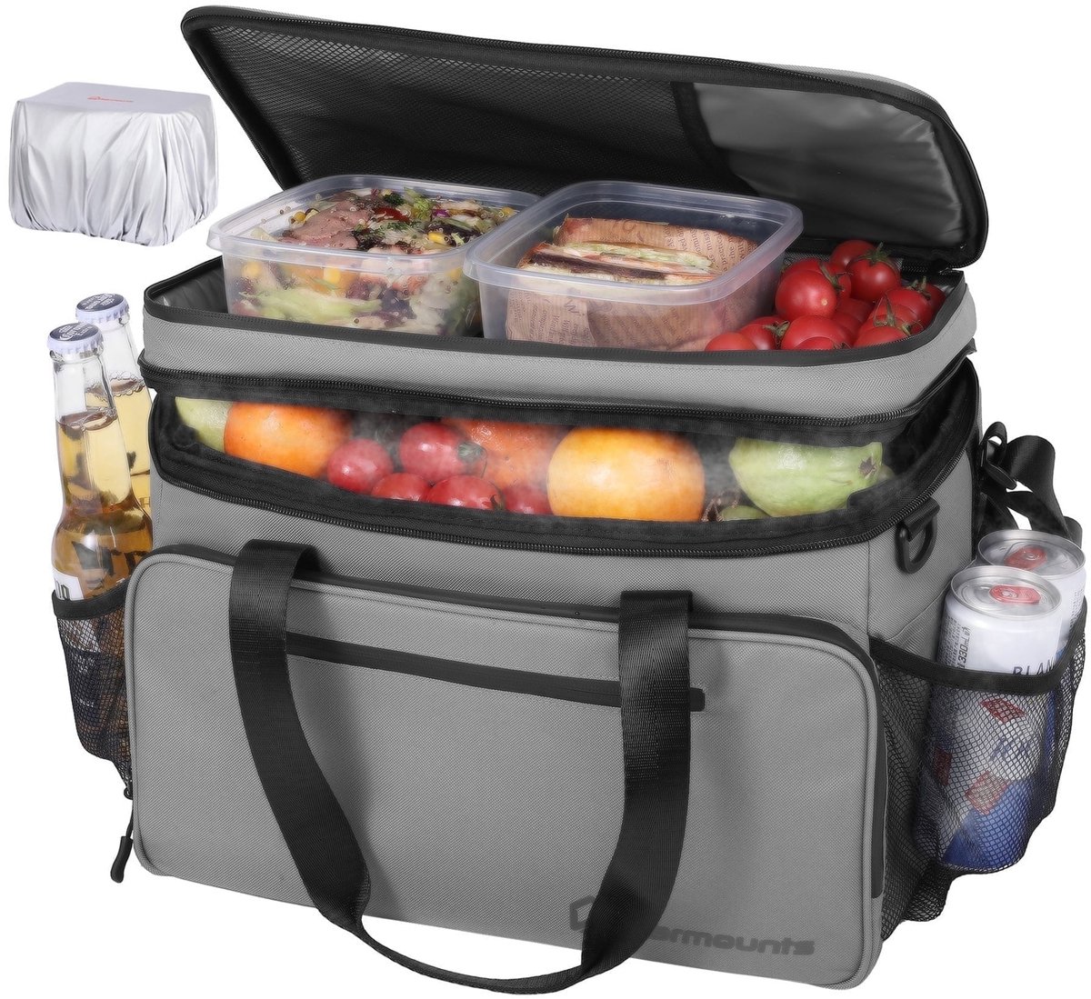 WARMOUNTS Koeltas 28L – Geïsoleerde Koeltas voor 48 Blikjes, 2 Vakken, Lekvrij met Deksel, Opvouwbare Koelbox Tas voor Camping, Wandelen, Picknick en Strand, 38 x 30 x 25 cm