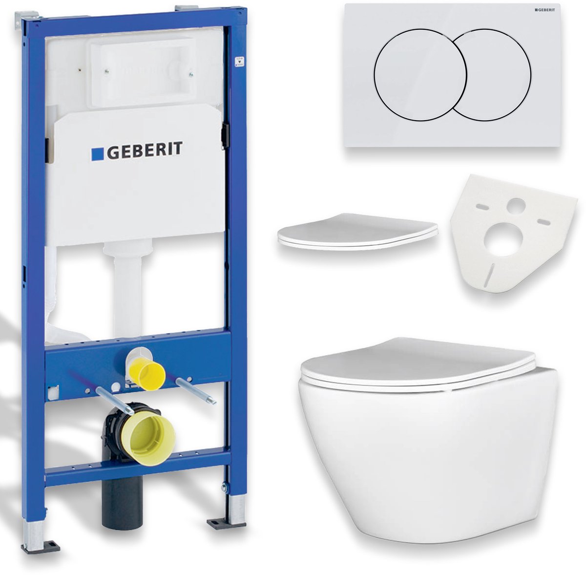 Badland Desna toiletset - wandtoilet met Duofix inbouwreservoir en bedieningsplaat wit - wit