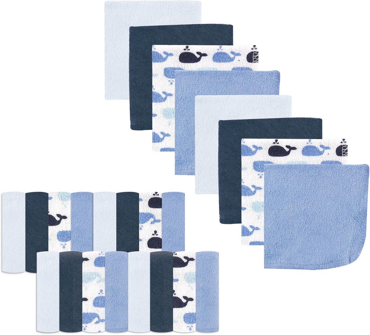 Wasglove Set - Baby Wasdoekjes - Baby Verzorging - Zacht Absorberend - 24 Stuks - Walvis P