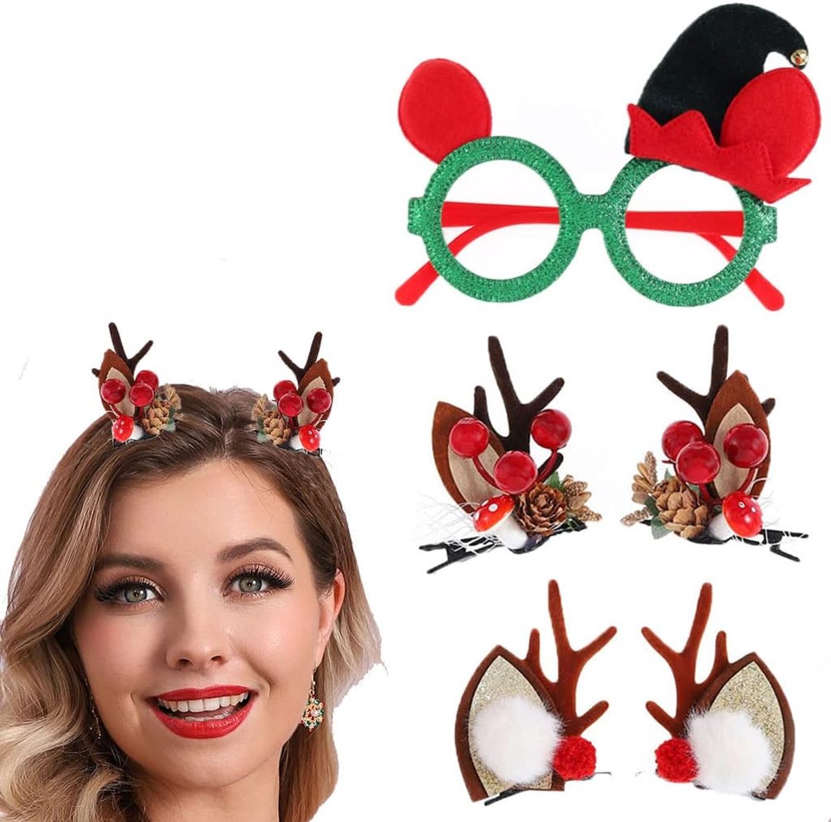 5 stuks Kerst Rendier Haarstrik Feest Bril Frames Grappige Noviteit Brillen Schattige Haarspeldjes Festival Decoraties Haaraccessoires Favorieten (B)