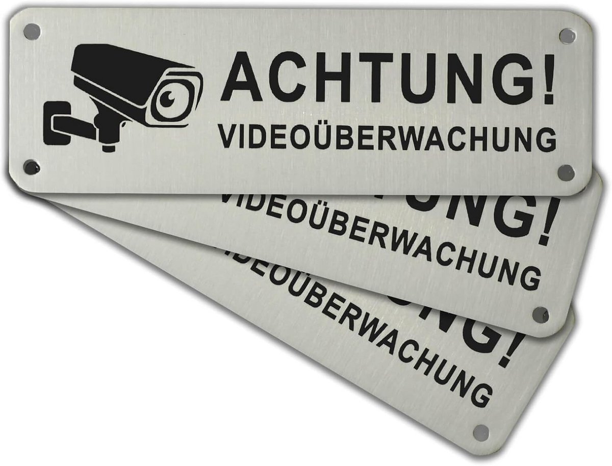 Bewakingsbord - Waarschuwingsbord - Toezicht - Zelfklevend - 3 stuks 15x5cm - Aluminium
