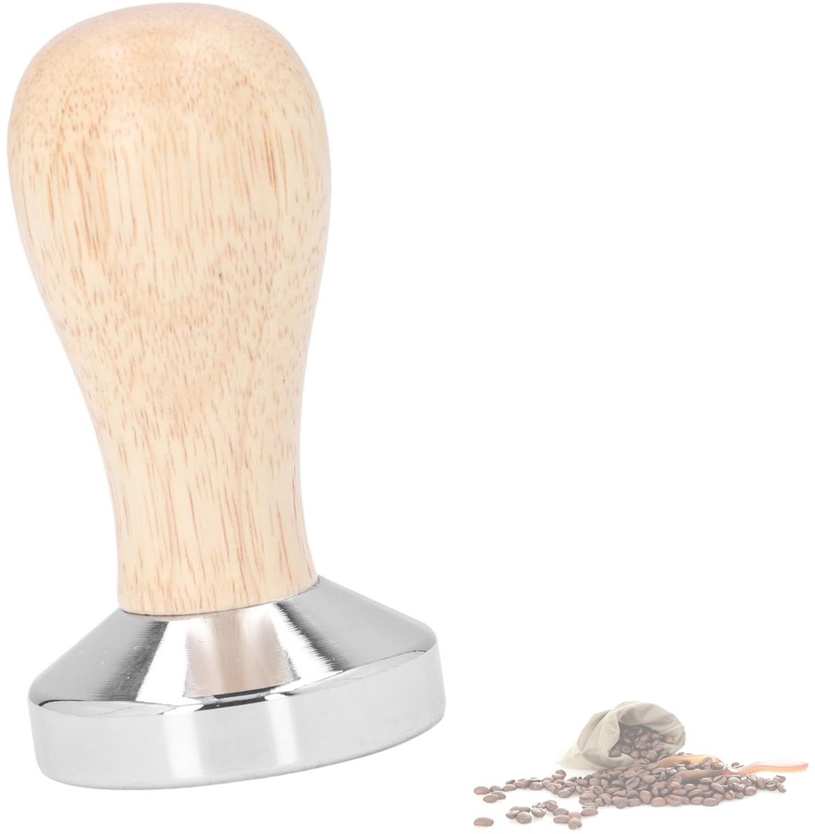 Dailygoods- Koffietamper - Roestvrij Staal - Houten Handvat - Verstelbaar - Afneembaar - 51 mm - Comfortabel Gebruik - Koffiepers