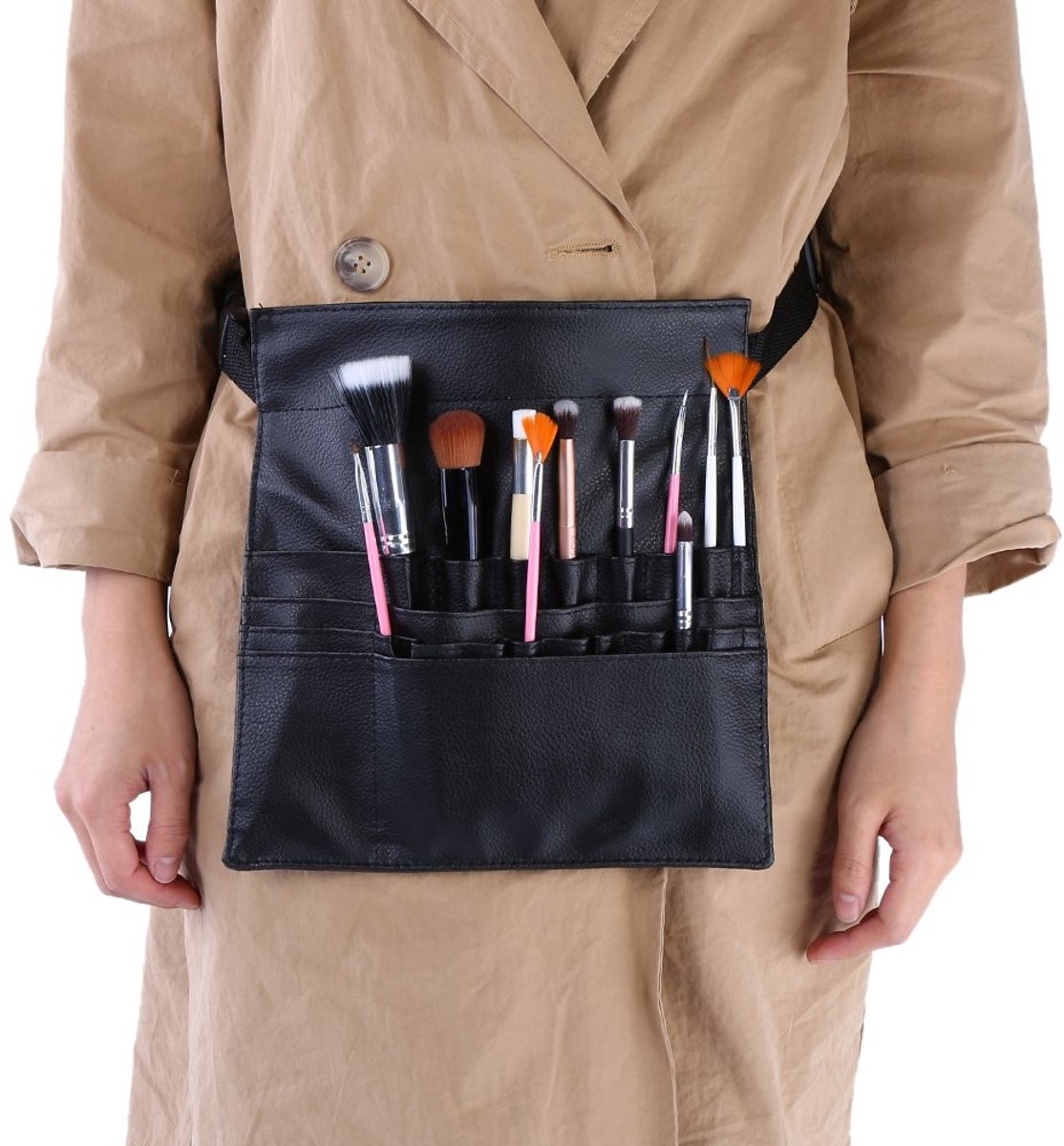 Dailygoods- Make-up Kwast Tas Professionele PU - Cosmetische Organizer - Heuptas - Verstelbare Riem - Zachte Textuur - Praktische Opbergtas - Cosmetica Tas