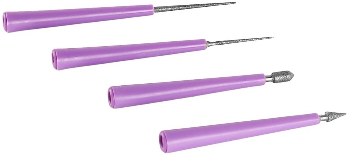 Dailygoods- Kralenruimer 4 Stuks - Diamantpunt - Roestvrij Staal - Plastic - Geschikt voor Glas/Metaal/Hout - Lengte 85,5/87/108/119 mm - Kralengatvergroter