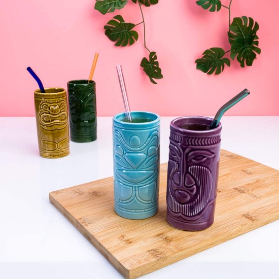 MikaMax Tiki Mugs - Cocktail Glazen - Hawaii – Cocktail Set - Mok - Keramiek- Set van 4 - Vaatwasser bestendig - 330ML