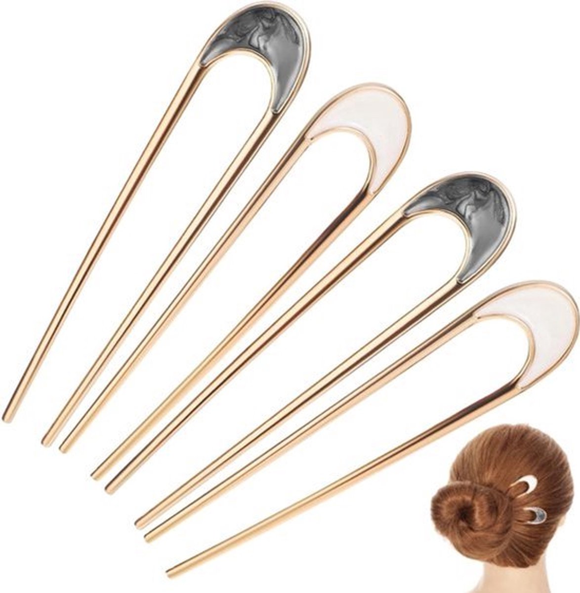 Set van 4 U-vormige metalen haarspelden voor knotjes - Mode-accessoires voor vrouwen
