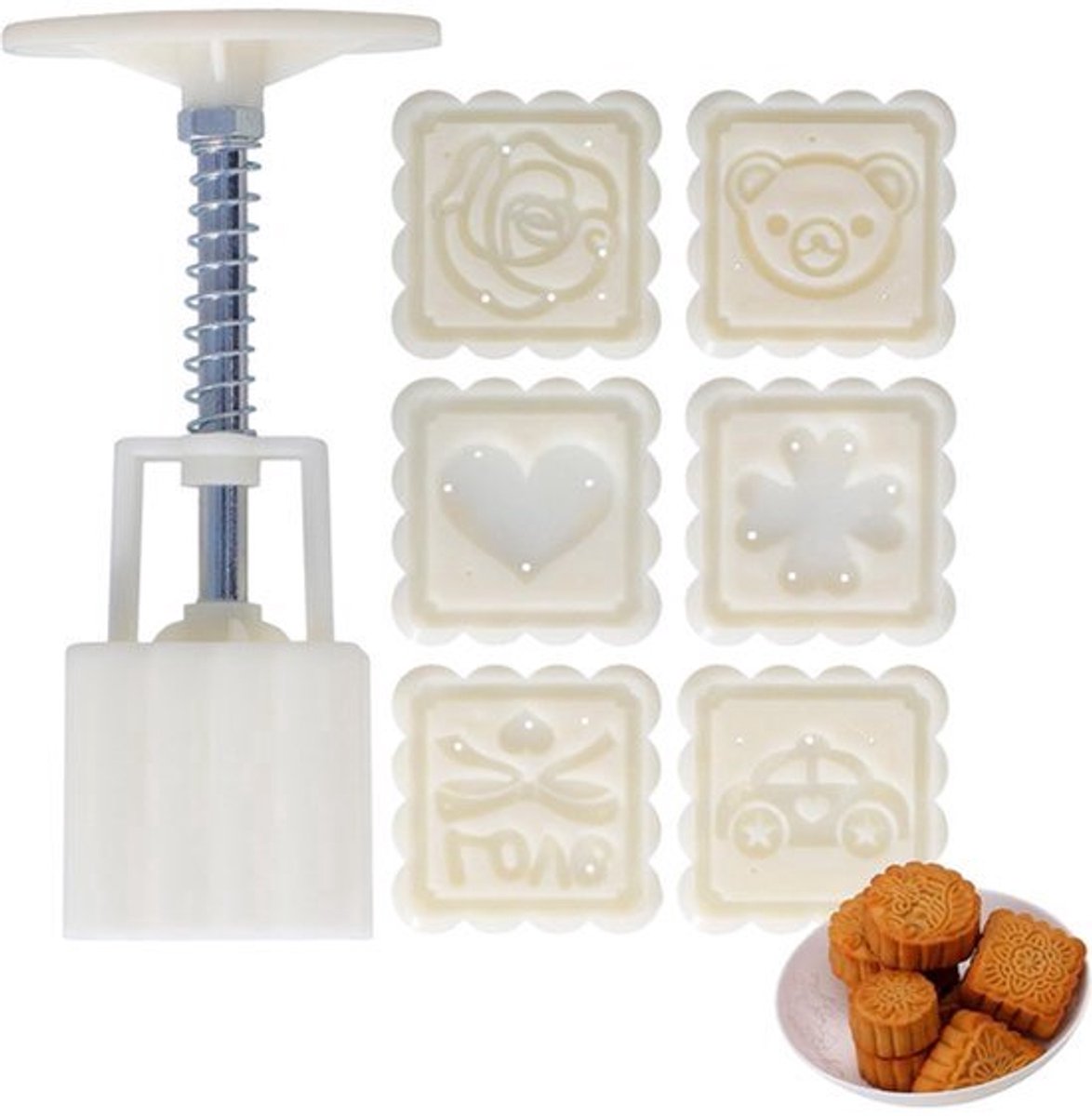 Maan Cakevorm Set 7 Stuks - 50g Handpers met Verstelbare Dikte en Diverse Patronen