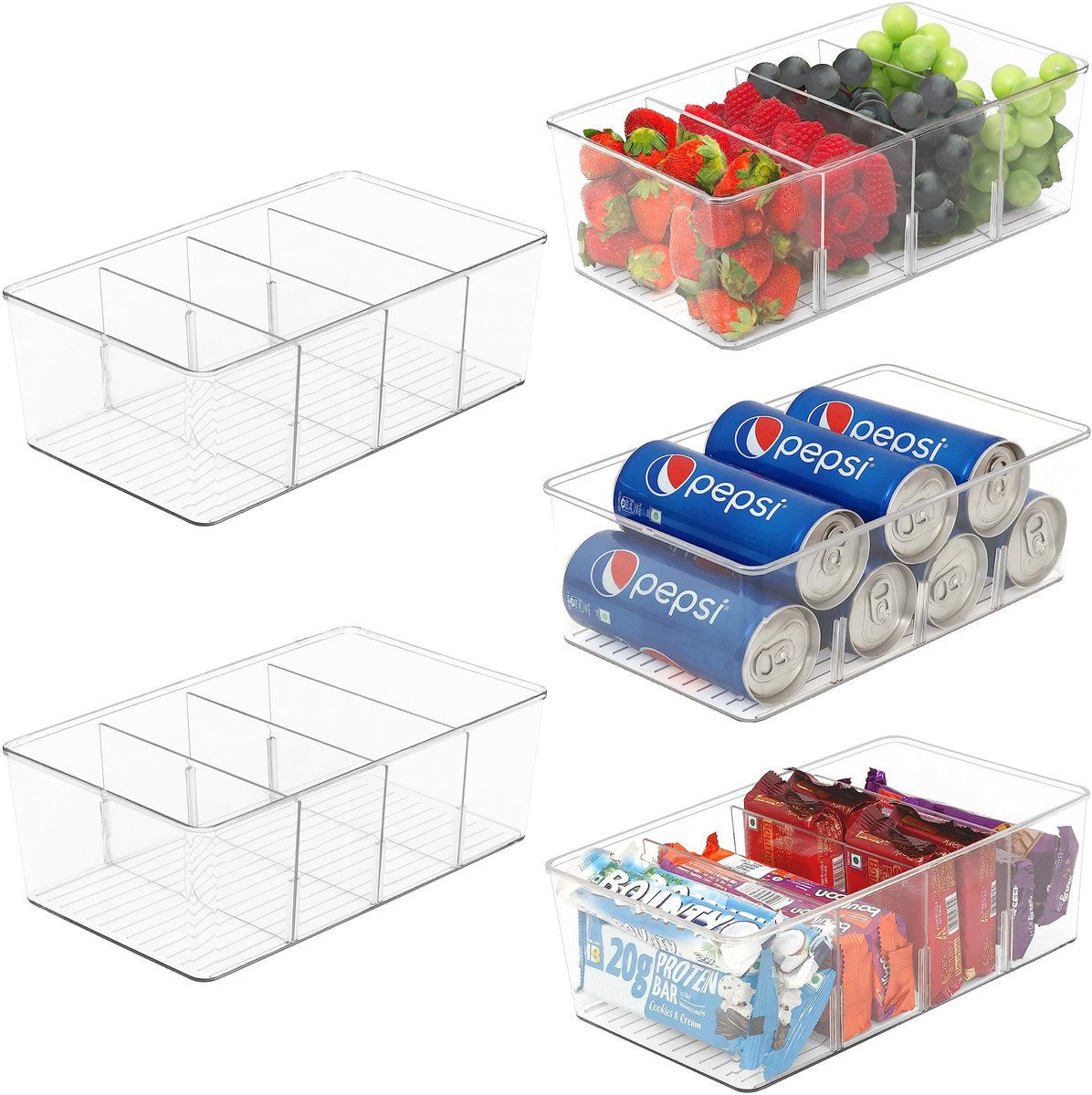 Jhubersproducts - Voedsel Opslag Organizer - 5 Pak - Doorzichtig Koelkast Bakken - Multi Compartimenten - Perfect voor Snacks en Drankjes - Handig voo