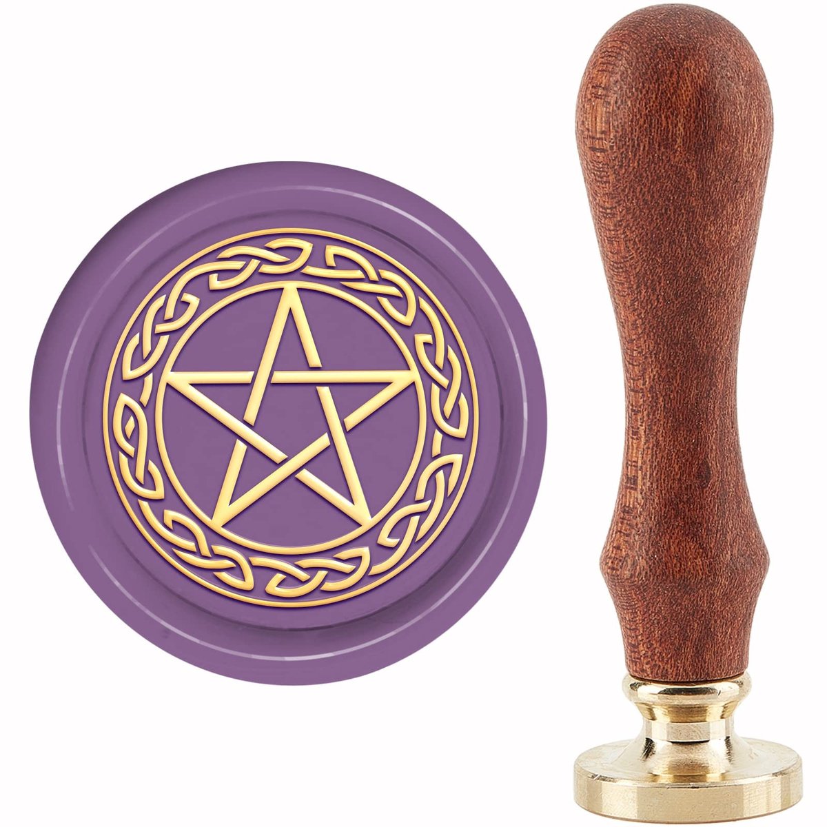 Vlemico - Wax-zegelstempel - Pentagram - Afneembare messing kop - Houten handvat - Zegelwas - Uitnodigingen en wenskaarten maken