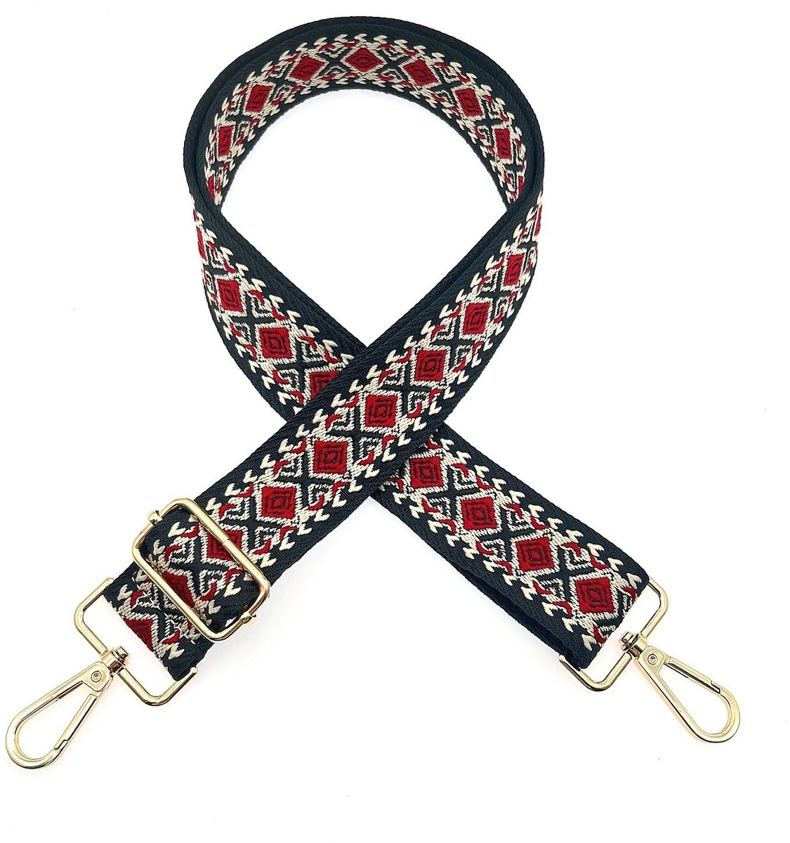 Vlemico - Boheemse stijl tasriem - Verstelbaar - Zwart-rood - Multifunctionele tasriem - Geschikt voor handtas en schoudertas